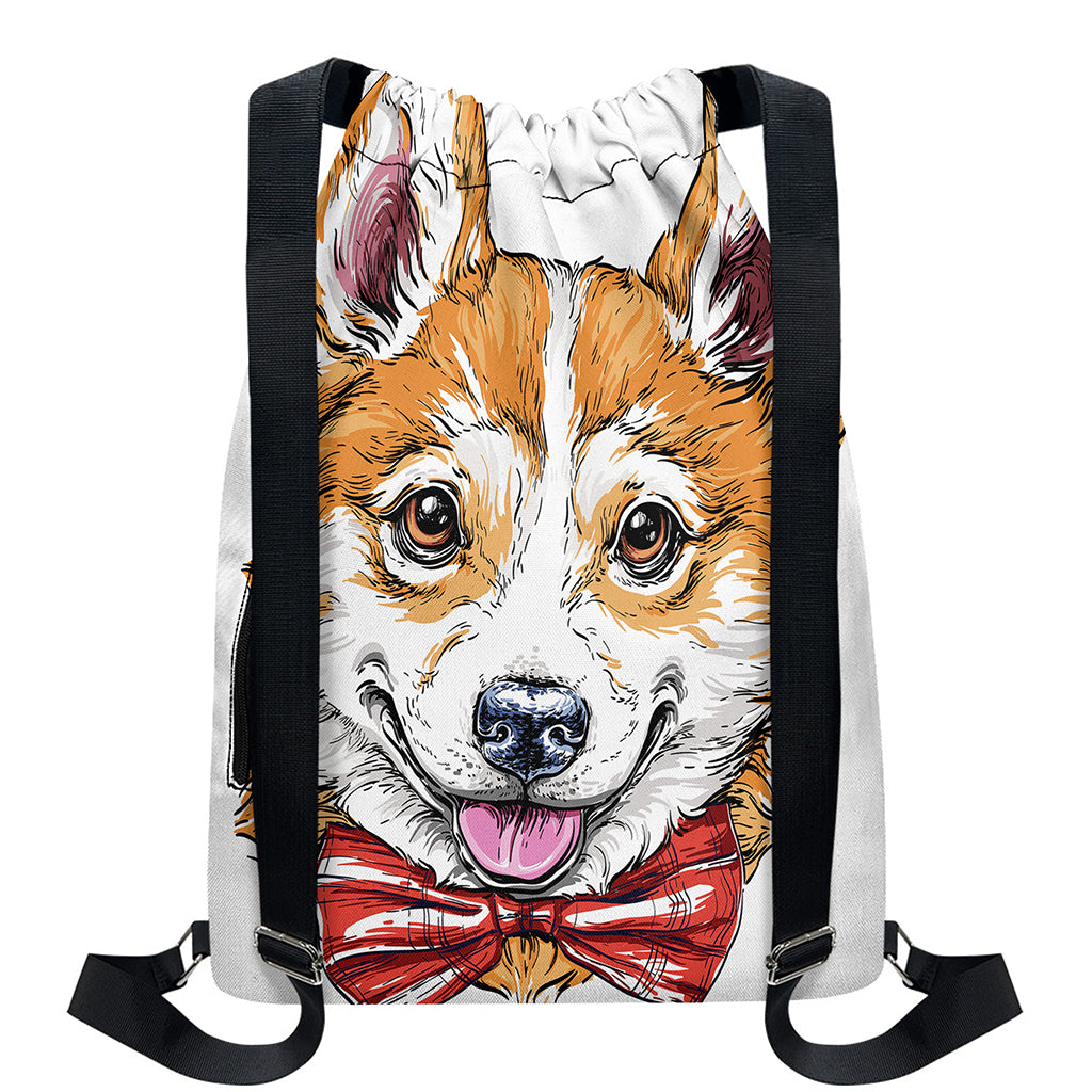 Hipster Pembroke Welsh Corgi Print Drawstring Backpack