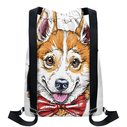 Hipster Pembroke Welsh Corgi Print Drawstring Backpack