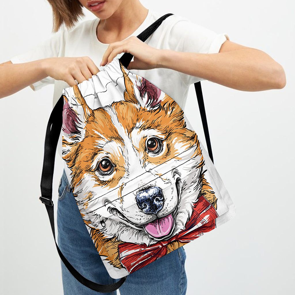 Hipster Pembroke Welsh Corgi Print Drawstring Backpack