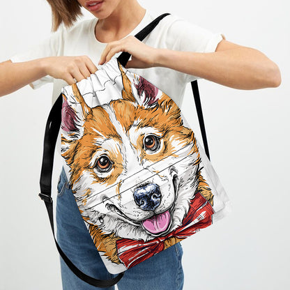 Hipster Pembroke Welsh Corgi Print Drawstring Backpack