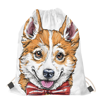 Hipster Pembroke Welsh Corgi Print Drawstring Bag