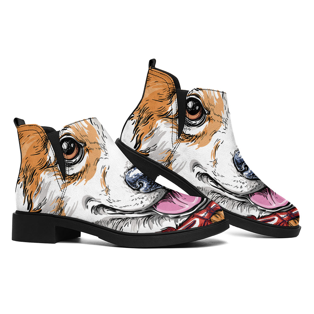 Hipster Pembroke Welsh Corgi Print Flat Ankle Boots