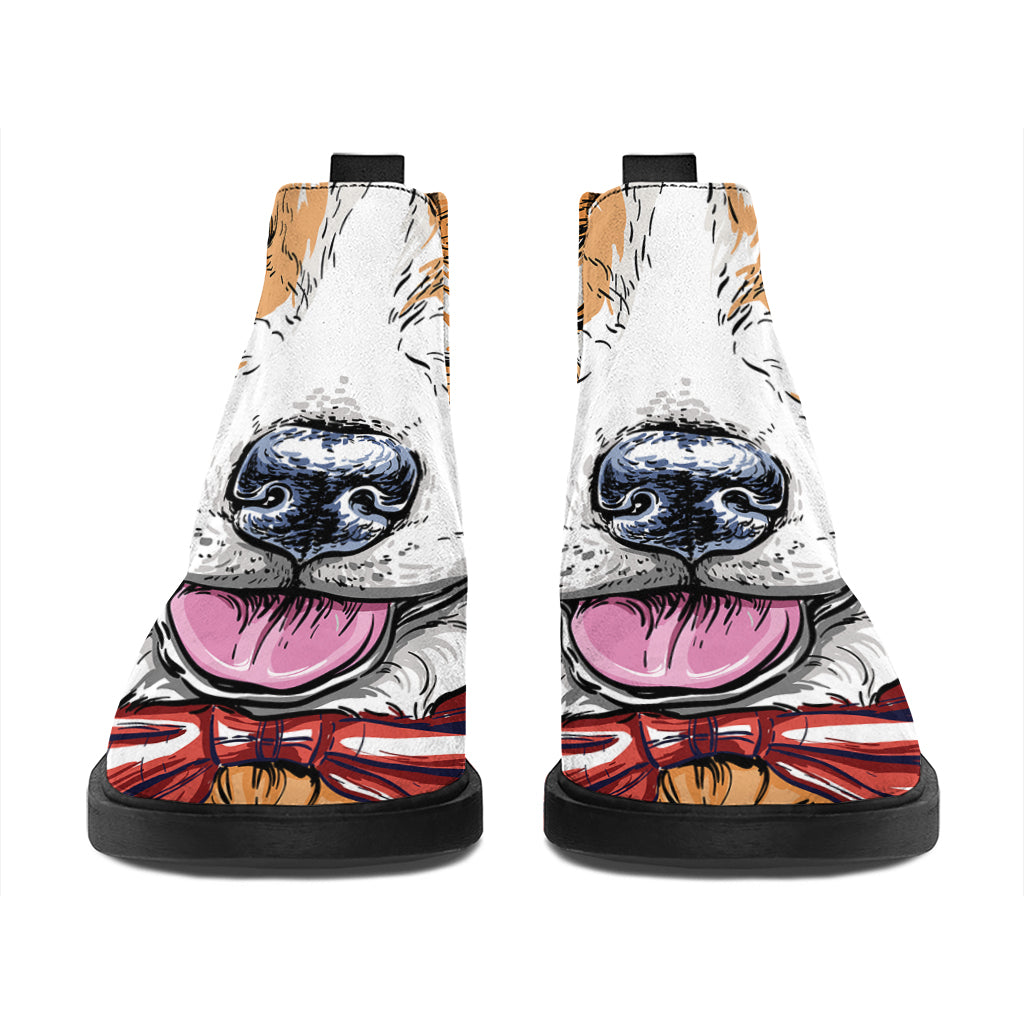 Hipster Pembroke Welsh Corgi Print Flat Ankle Boots