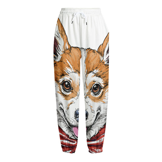 Hipster Pembroke Welsh Corgi Print Fleece Lined Knit Pants