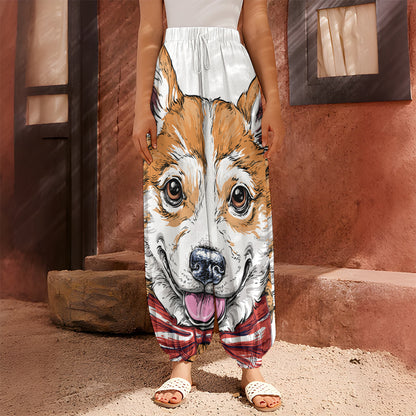 Hipster Pembroke Welsh Corgi Print Harem Pants