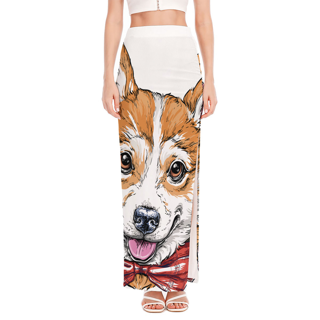 Hipster Pembroke Welsh Corgi Print High Slit Maxi Skirt