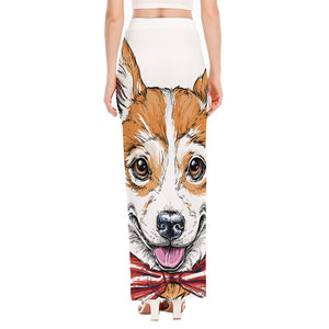 Hipster Pembroke Welsh Corgi Print High Slit Maxi Skirt