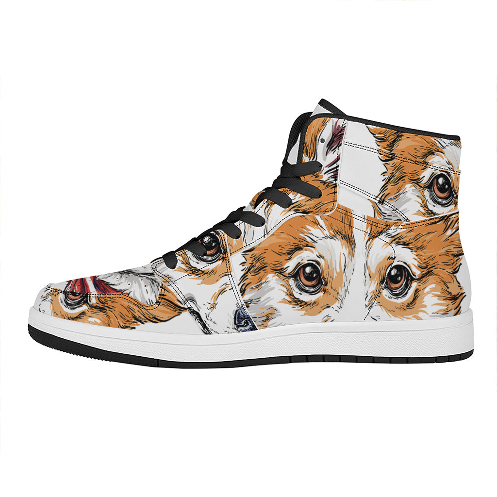 Hipster Pembroke Welsh Corgi Print High Top Leather Sneakers