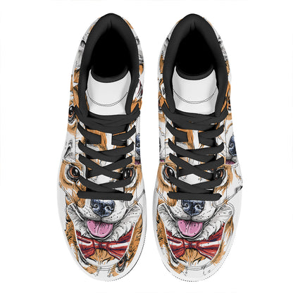 Hipster Pembroke Welsh Corgi Print High Top Leather Sneakers