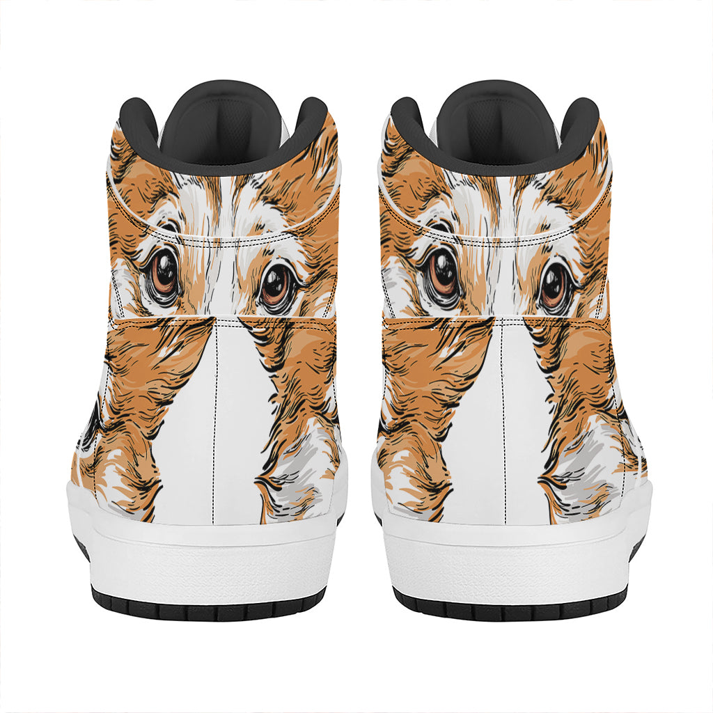 Hipster Pembroke Welsh Corgi Print High Top Leather Sneakers