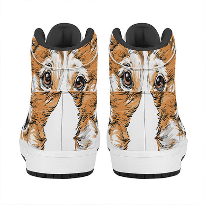 Hipster Pembroke Welsh Corgi Print High Top Leather Sneakers