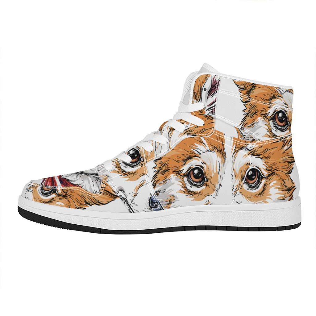 Hipster Pembroke Welsh Corgi Print High Top Leather Sneakers