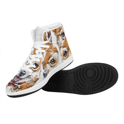 Hipster Pembroke Welsh Corgi Print High Top Leather Sneakers
