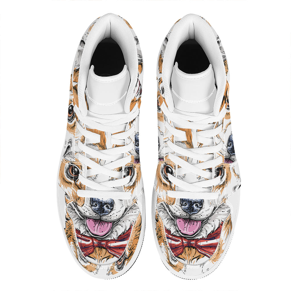 Hipster Pembroke Welsh Corgi Print High Top Leather Sneakers