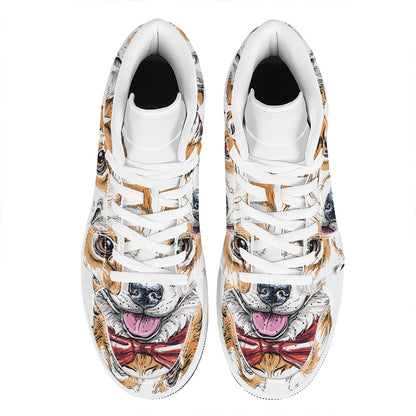 Hipster Pembroke Welsh Corgi Print High Top Leather Sneakers
