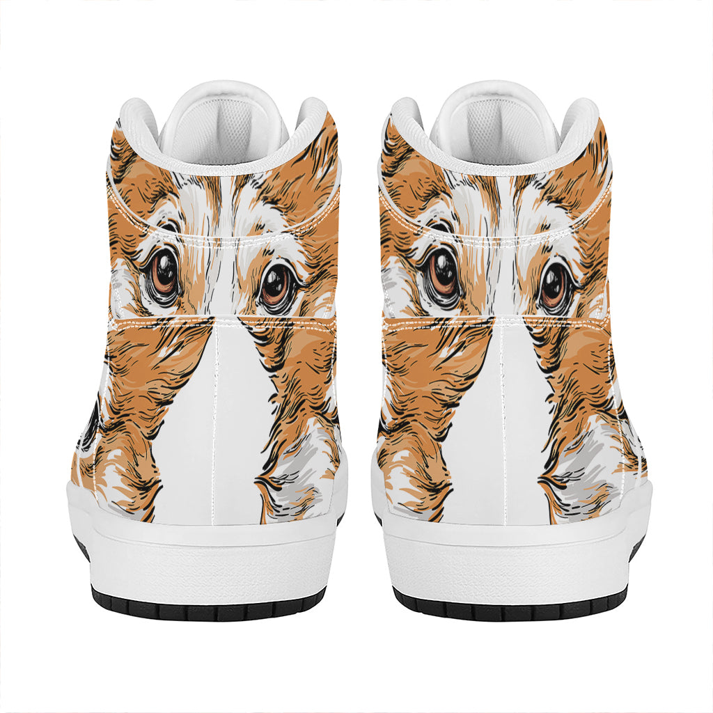 Hipster Pembroke Welsh Corgi Print High Top Leather Sneakers
