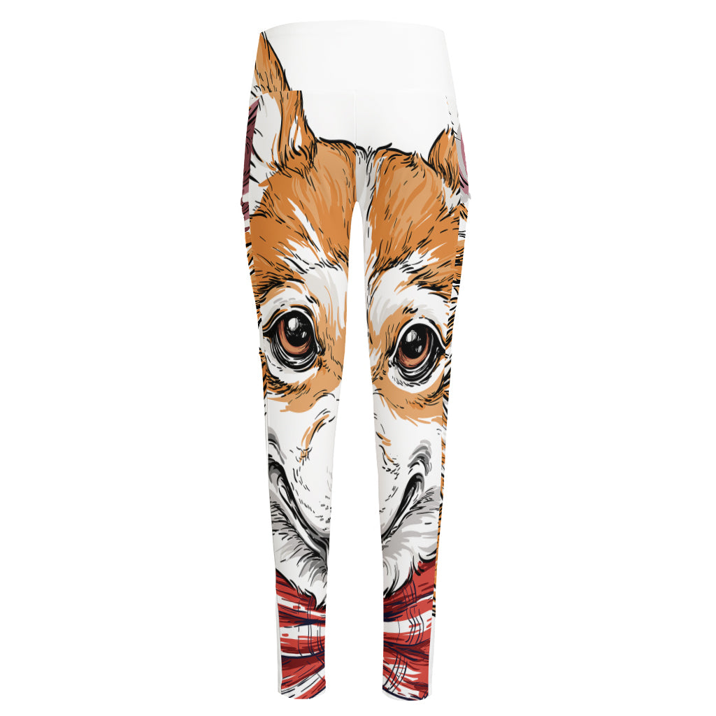 Hipster Pembroke Welsh Corgi Print High-Waisted Pocket Leggings