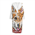 Hipster Pembroke Welsh Corgi Print Hooded Bathrobe