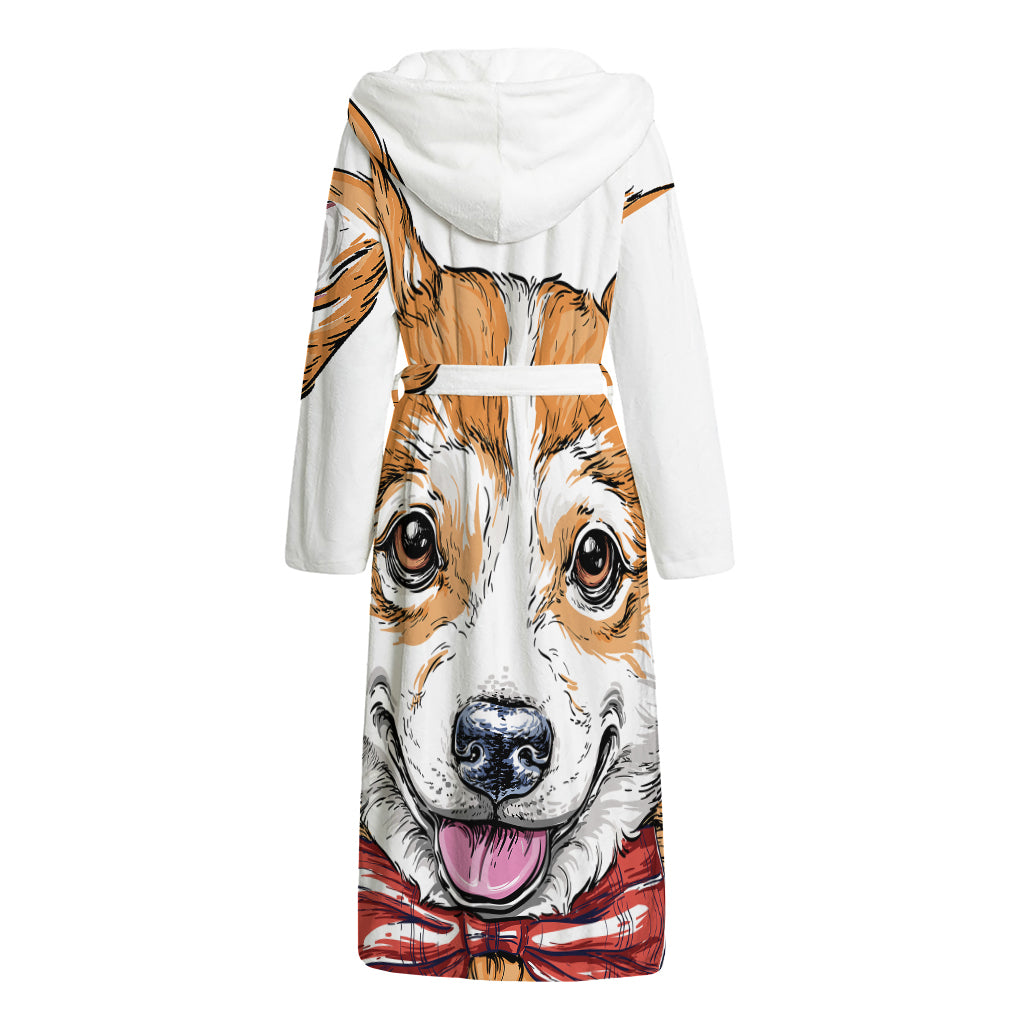 Hipster Pembroke Welsh Corgi Print Hooded Bathrobe