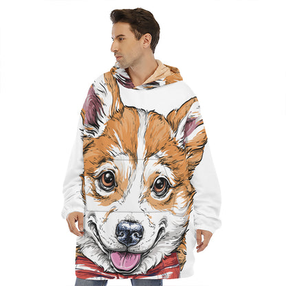 Hipster Pembroke Welsh Corgi Print Hoodie Blanket