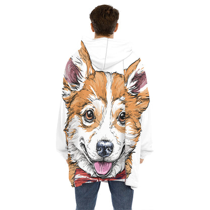 Hipster Pembroke Welsh Corgi Print Hoodie Blanket