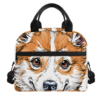 Hipster Pembroke Welsh Corgi Print Insulated Lunch Bag