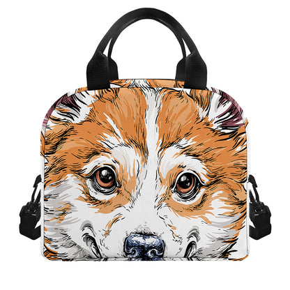 Hipster Pembroke Welsh Corgi Print Insulated Lunch Bag