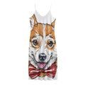 Hipster Pembroke Welsh Corgi Print Jersey Midi Cami Dress