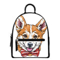 Hipster Pembroke Welsh Corgi Print Leather Backpack