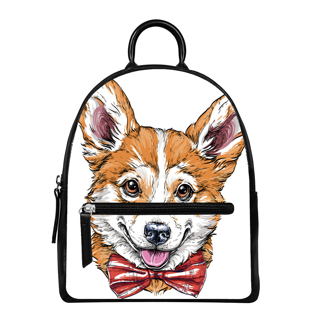 Hipster Pembroke Welsh Corgi Print Leather Backpack