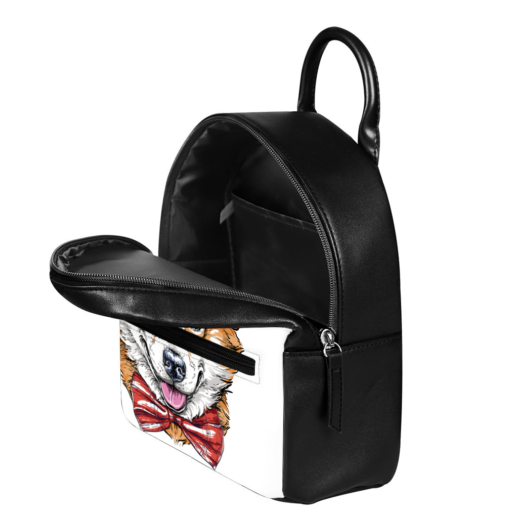 Hipster Pembroke Welsh Corgi Print Leather Backpack