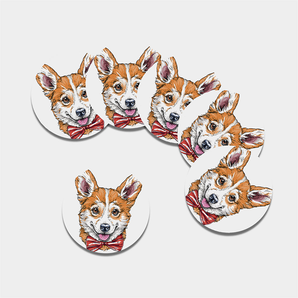 Hipster Pembroke Welsh Corgi Print Leather Coaster Set
