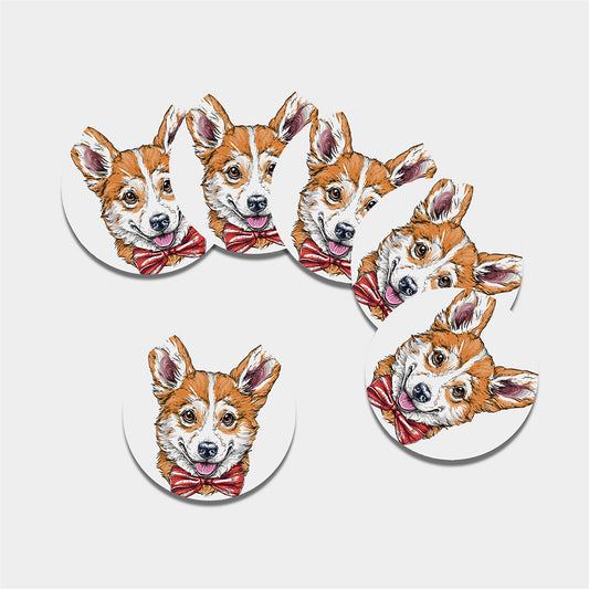 Hipster Pembroke Welsh Corgi Print Leather Coaster Set