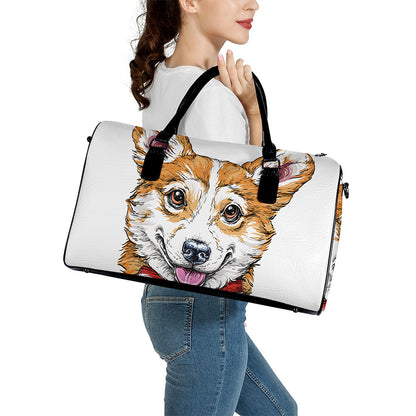 Hipster Pembroke Welsh Corgi Print Leather Duffle Bag