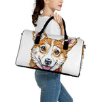 Hipster Pembroke Welsh Corgi Print Leather Duffle Bag