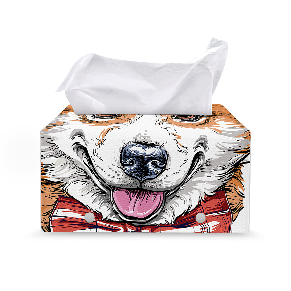Hipster Pembroke Welsh Corgi Print Leather Tissue Box Cover