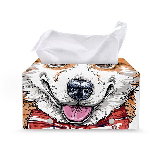 Hipster Pembroke Welsh Corgi Print Leather Tissue Box Cover