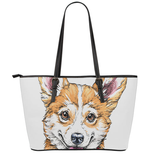 Hipster Pembroke Welsh Corgi Print Leather Tote Bag