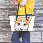 Hipster Pembroke Welsh Corgi Print Leather Tote Bag