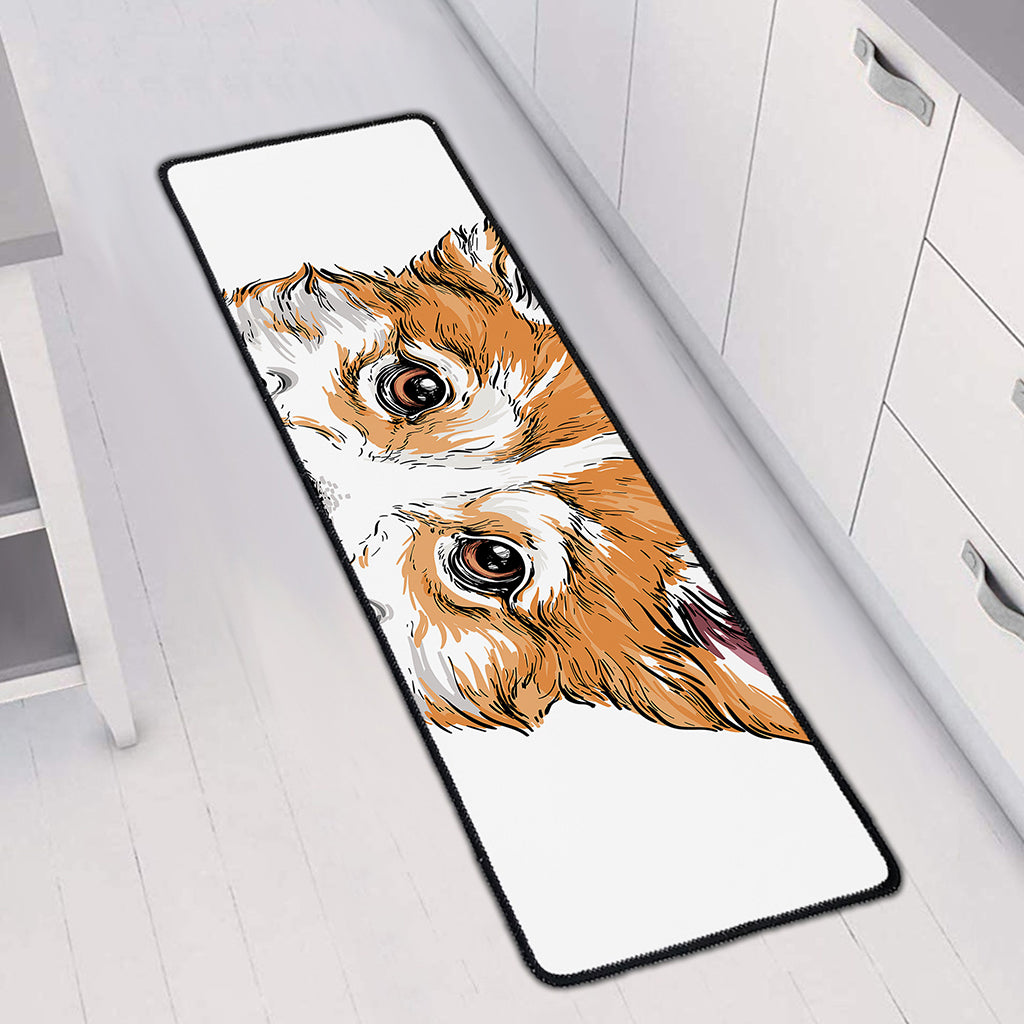 Hipster Pembroke Welsh Corgi Print Long Kitchen Mat