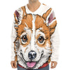 Hipster Pembroke Welsh Corgi Print Long Sleeve Baseball Jersey