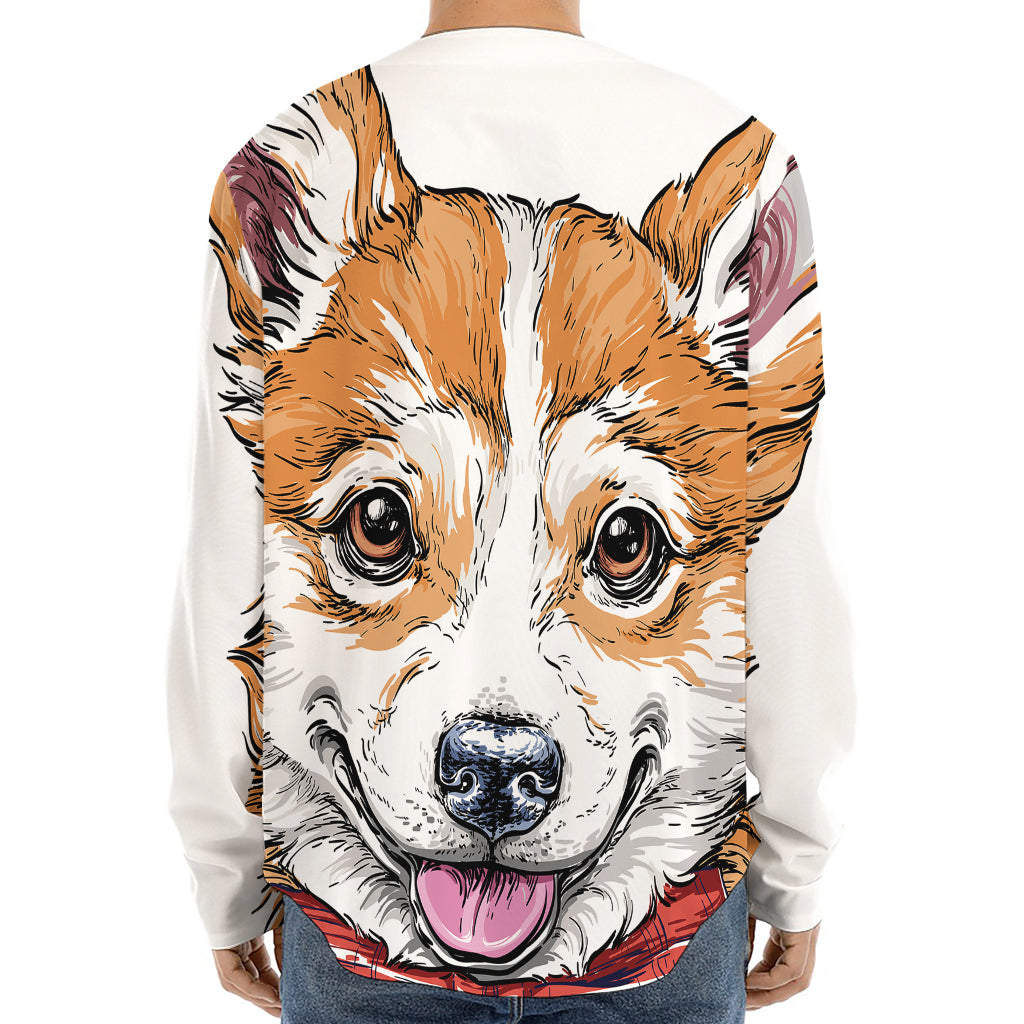 Hipster Pembroke Welsh Corgi Print Long Sleeve Baseball Jersey