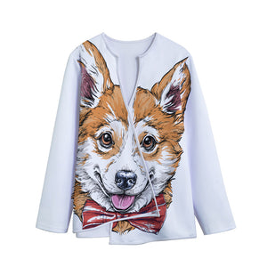 Hipster Pembroke Welsh Corgi Print Long Sleeve Short Coat