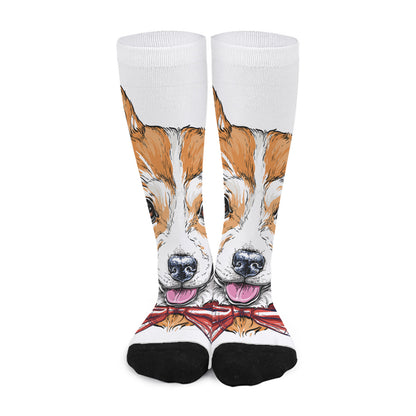 Hipster Pembroke Welsh Corgi Print Long Socks