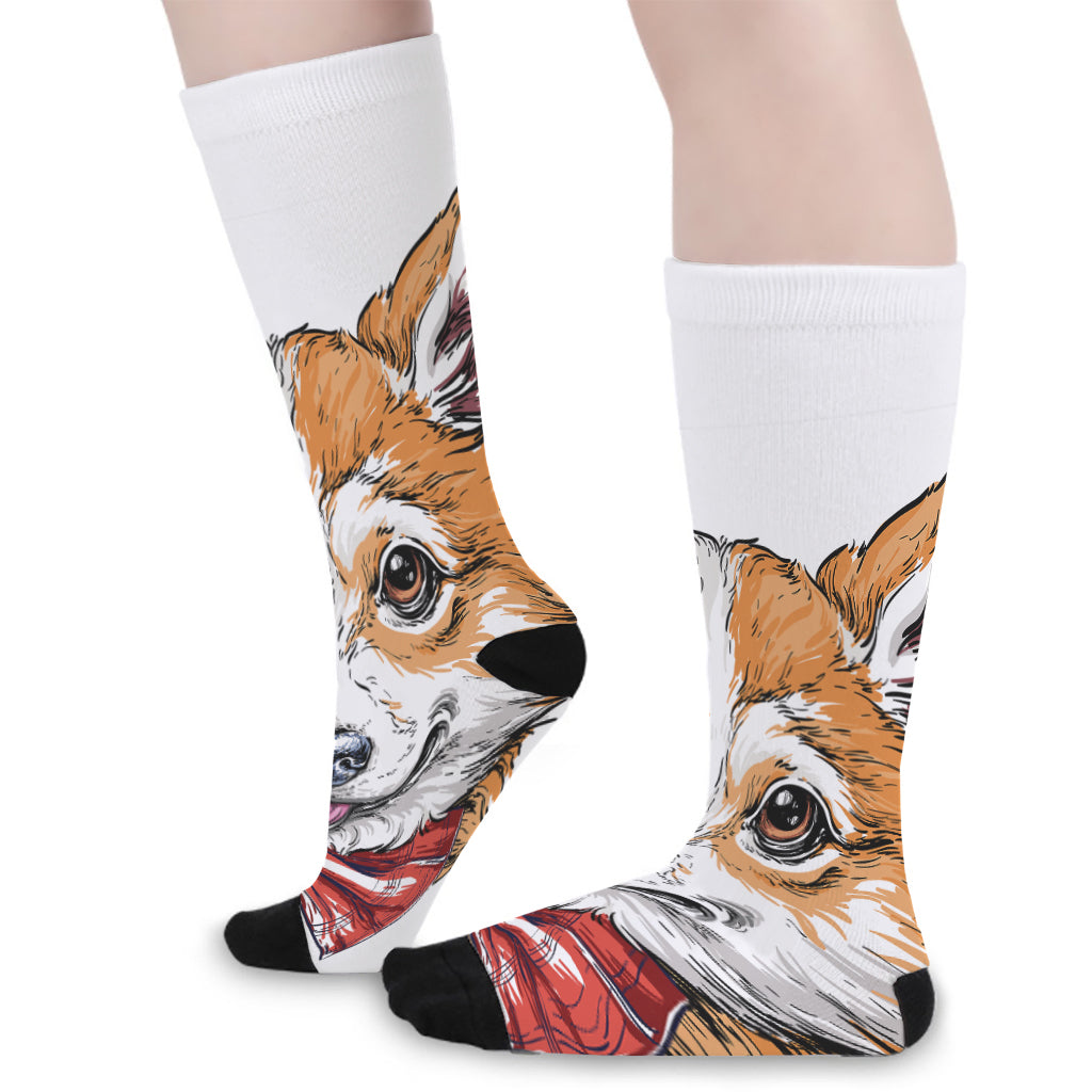Hipster Pembroke Welsh Corgi Print Long Socks