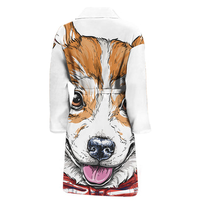 Hipster Pembroke Welsh Corgi Print Men's Bathrobe