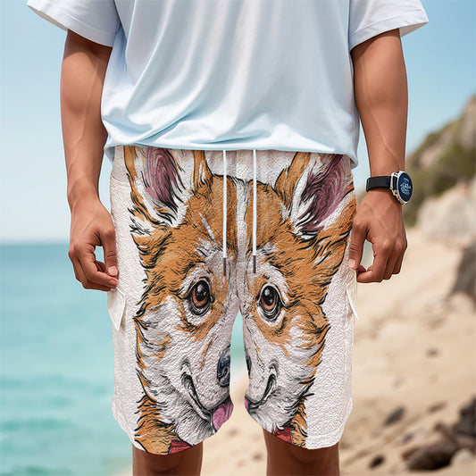 Hipster Pembroke Welsh Corgi Print Men's Cargo Shorts