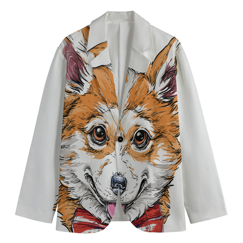Hipster Pembroke Welsh Corgi Print Men's Cotton Blazer