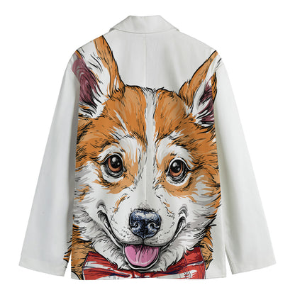 Hipster Pembroke Welsh Corgi Print Men's Cotton Blazer