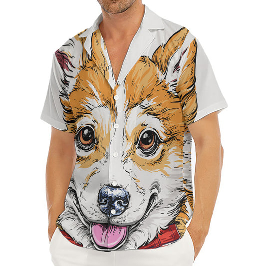 Hipster Pembroke Welsh Corgi Print Men's Deep V-Neck Shirt